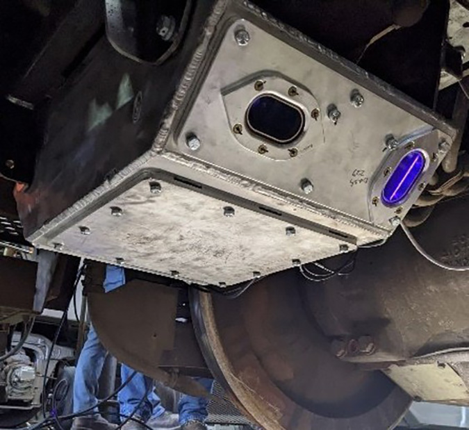 An ODIN unit installed under the locomotive’s draft gear An ODIN unit installed under the locomotive’s draft gear